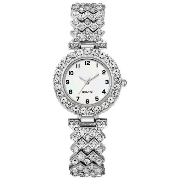 Reloj de pulsera de cuarzo con correa plateada para mujer, conjunto de joyería de lujo, 2 piezas