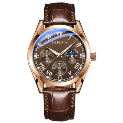 Reloj de cuarzo con correa de cuero para hombre, Pulsera de tres ojos falsos, de marca de lujo