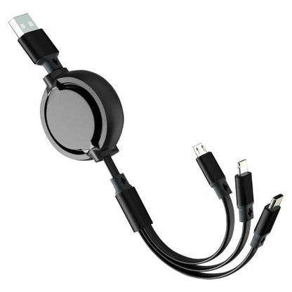 2 Cargadores USB Retráctil 3 en 1 PowerSync, Cable de Carga Rápida y Datos