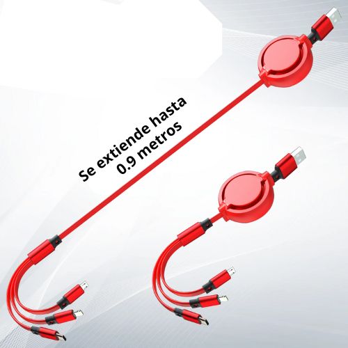 2 Cargadores USB Retráctil 3 en 1 PowerSync, Cable de Carga Rápida y Datos