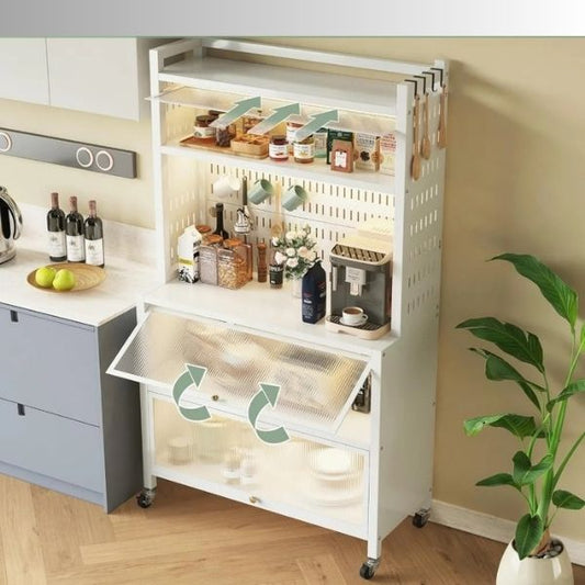 Soporte de 5 Capas con Armario y Puerta Abatible – Ideal para Almacenamiento en Garaje y Cocina Casera