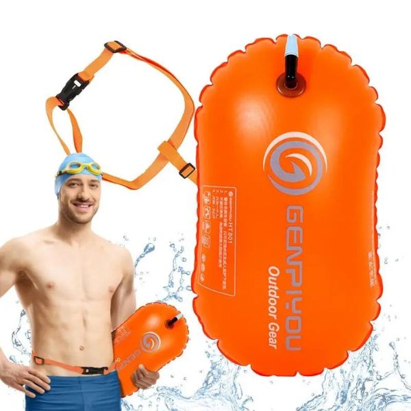 Boya de natación de seguridad al aire libre, bolsa de flotador de natación multifunción con cinturón de cintura, bolsa de almacenamiento de cinturón salvavidas de PVC impermeable para deportes acuáticos